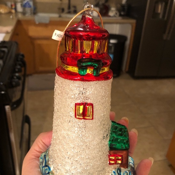 Blown Glass Large 8" Lighthouse Crashing Waves Christmas Ornaments Sugared - Picture 6 of 7